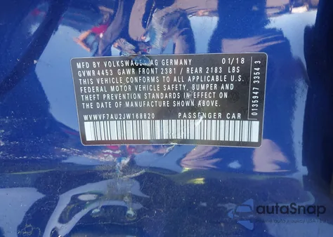 2018 Volkswagen Golf R 2.0T W/Dcc Navigation из США, поврежденный, VIN WVWVF7AU2JW168820